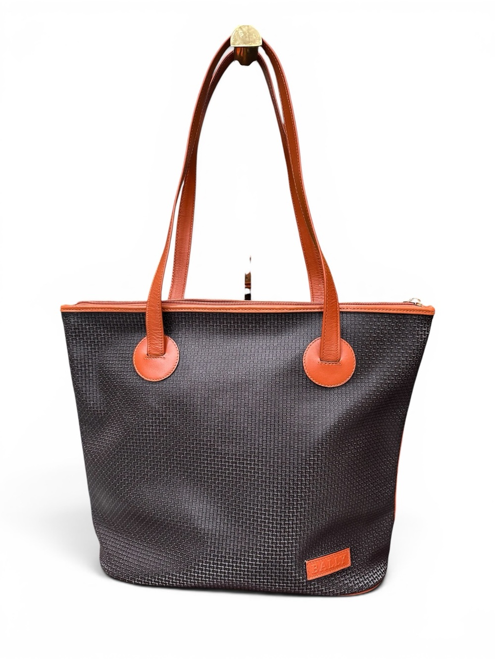 Vintage 1980s Bally Monogram Tote Bag Black with Cognac Leather Trim